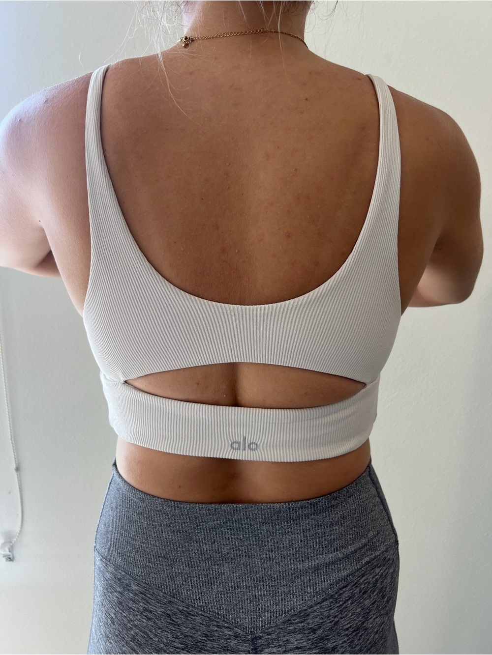 ALO Yoga White Ribbed Cutout Low-Back Sports Bra